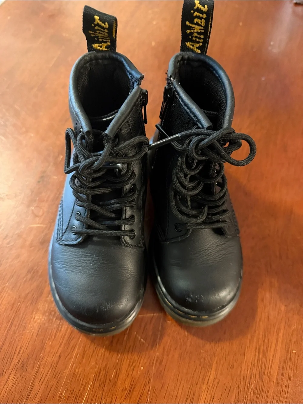 Dr. Martens Black Kids Lace-Up Zip Combat Boots